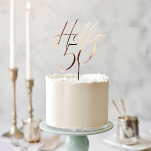 Hello 50 Cake Topper, 50th Birthday Decoration, Fiftieth Birthday Party Decor, 50th Cake Topper Rose Gold
