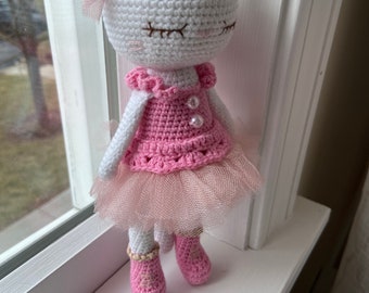 Crochet Kitten Amigurumi with Pink Tutu, Handmade Cotton Yarn