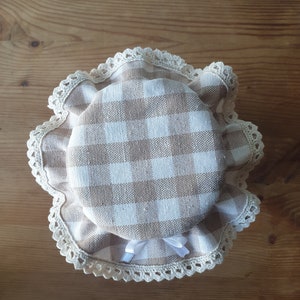 jar cover for sourdough starter, Reusable washable mason jar cover, gingham, kitchen storage covers. perfect gift  with lace trim