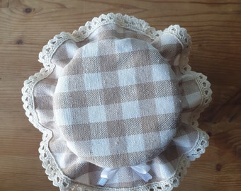 jar cover for sourdough starter, Reusable washable mason jar cover, gingham, kitchen storage covers. perfect gift  with lace trim