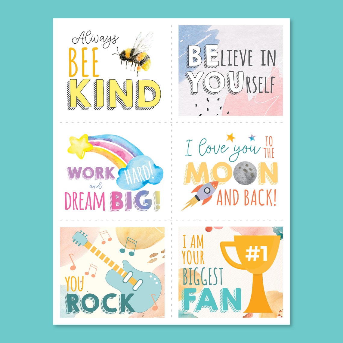 Printable Lunchbox Cards Positive Notes Inspiring Notes for Kids and ...