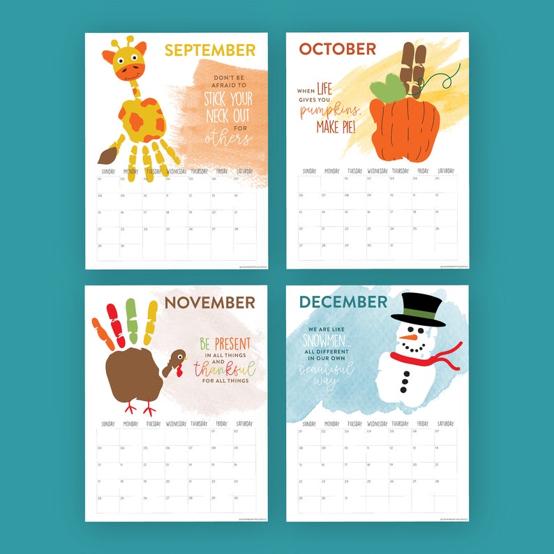 2024 Handprint Calendar, Handprint Art Craft DIY Gift Child Baby Kids