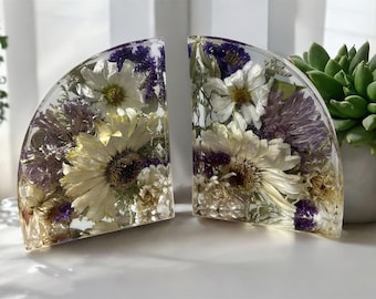 Custom Resin Book Ends with Preserved Wedding Bouquet Flowers