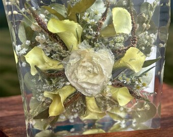 Ramo de novia preservado con decoración de resina: Bandeja floral de recuerdo