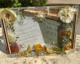 Bloque de recuerdo de boda de resina; conservación del ramo de boda
