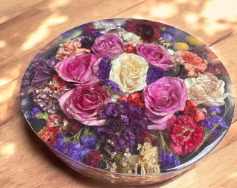 Bandeja giratoria de resina con flores preservadas: Exhibición floral de recuerdo, bandeja con ramo de boda seco