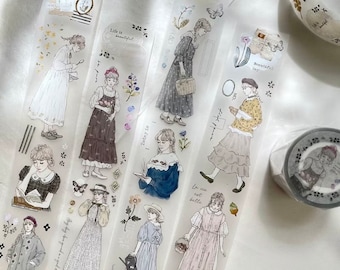 Pion Forest Girls PET Tape, Sample 100cm one loop, Daily Journal, Scrapbook Supplies, Junk Journal Supplies, Planner Stickers-S163