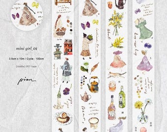 Pion Mini girl-1&2 Matte PET Tape, Sample 100cm one loop, Scrapbook Supplies, Junk Journal Supplies, Planner Stickers-S211
