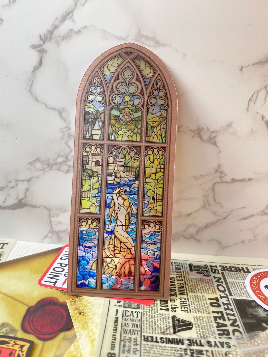 3PCS PVC Wizard Magic Mermaid Stained Glass Window From Prefects' Bathroom Bookmarks, Hogwarts