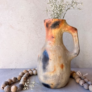 Wabi Sabi Aged vessel, Rustic distressed vessels, 11” Tall Artisan vase, Handmadr vessels, Beige colour vessels, Distressed textured vase