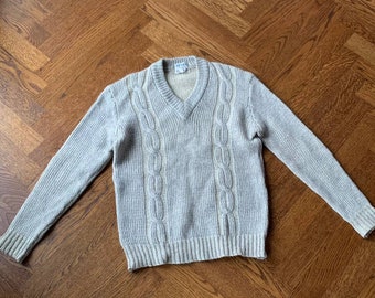 Vintage Ataka Japan Wollpullover Collegiate V Ausschnitt Pullover 60er 70er 80er American Prep Wolle Nylon V-Ausschnitt College Dead Poet Textured Muster