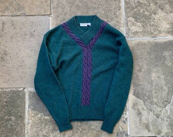 80er Vintage Yves Saint Laurent Wollpullover YSL 1980s Menswear Americana Prep Collegiate Grün Strick Winter Pullover Gemütlicher Pullover