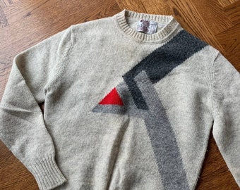 80er Vintage Wollpullover Print Muster Wolle Pullover Knit Jump Club International by Tip Top 70er Shetland Schurwolle Reine 100% M S