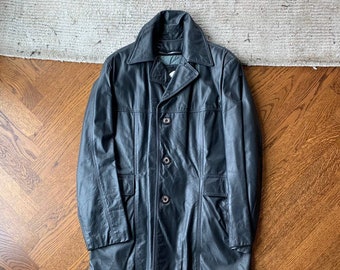 90s Vintage Sears Leather Overcoat Jacket Trench Peacoat 1990s Trenchcoat Detective Quilted Lined Size 38 The Mens Store