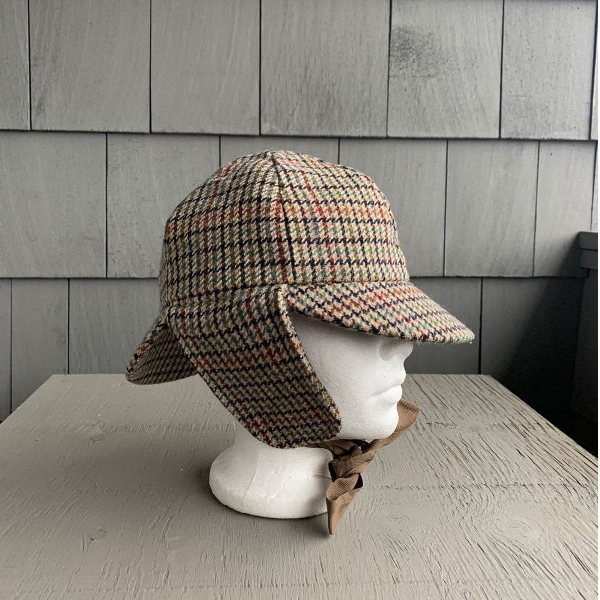 Vintage Tweed Deerstalker Hat Sherlock Holmes Hat Detective Hat England Medium Two Way Two Sided Hat Houndstooth Hat 60s 70s 80s Quilt Lined