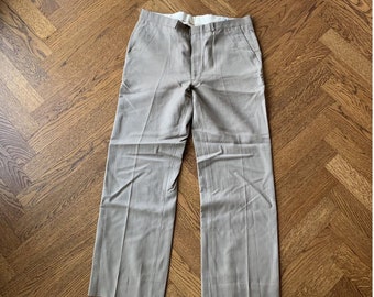 1970s Vintage Wool Pants Union Made in Canada Woolmark Pure Wool Trousers 1960s 1980s Merit Brand Tan Brown Khaki Wide Loose Fit Mens