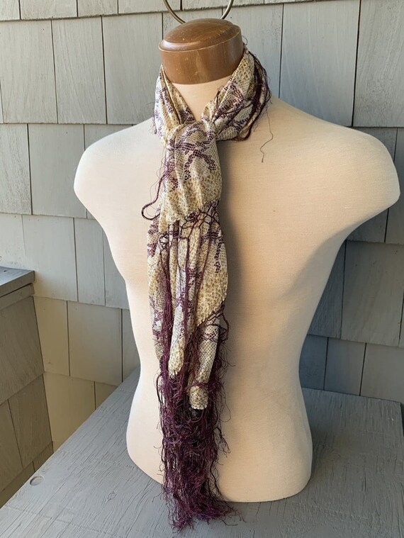 Vintage Silk Shawl Snake Print Fringe Scarf Pashm… - image 3