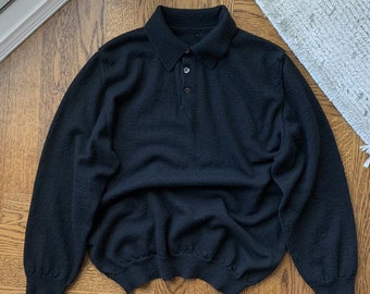 90er Jahre Vintage Wollpullover Pullover Rugby Polo Pullover Quarter Button Vintage Pullover Pullover Vintage Polo Pullover Langarm Woolmark Reine Schurwolle