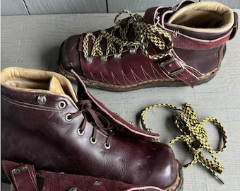 Botas de esqui antigas Verdadeiras botas de couro alemãs vintage dos anos 1940 Raras Kolumbus Shwelma austríacas