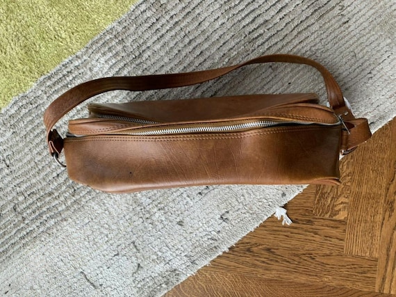 1980s Brown Leather Messenger Bag 70s Vintage Sky… - image 2