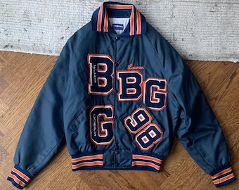 Vintage Varsity Jacket 1990s Coach Jacket Patches Vintage Patchwork Cheerleader College Souvenir Made in USA Flag Corps Holloway Bomber Med