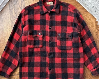 True Vintage Wool Plaid Lumberjack Flannel 50s 60s Checker M Humphrey Canada Wool and Nylon Vintage Flannel Shacket Coat Jacket Button Up