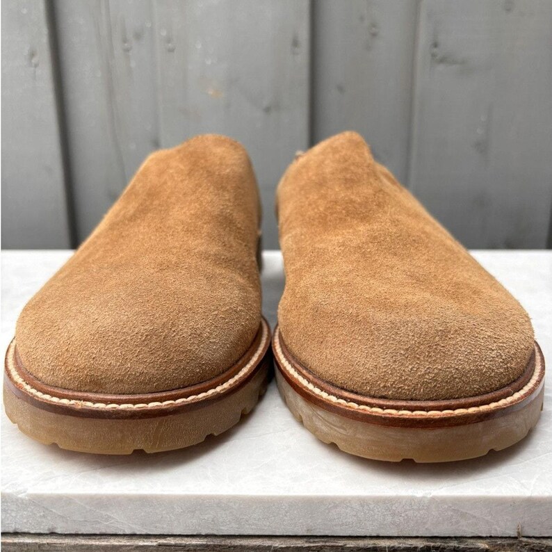 Vintage Timberland Suede Mules Lug Sole Boots Vintage Slip On Clogs Sheepskin UGGs Wheat Garden Mens 8.5 Womens 10 Slides Sandals Slippers image 4