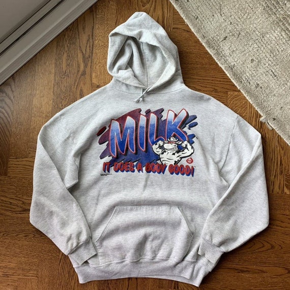 90s Milk Hoodie Vintage Jerzees Pullover XL Cow P… - image 1