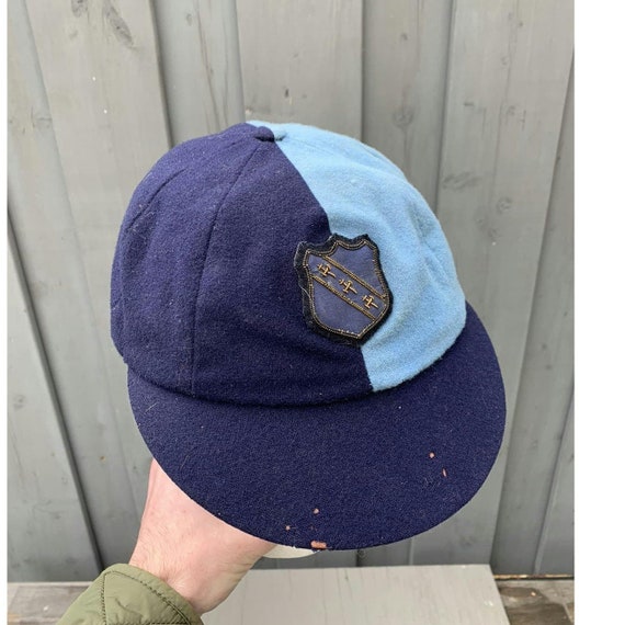 1940s Cricket Hat Vintage Wool Cap Rugby Striped Brim Bukta