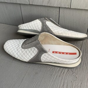 2000s Prada Sport Mules Y2K Vintage Quilted Slipon Sneaker Vintage Prada Sport Sneakers Slip On White 2000s 1990s Vintage Designer Womens image 2