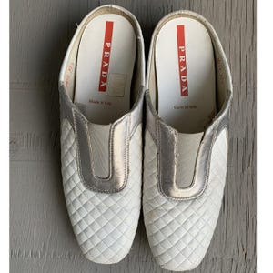 2000s Prada Sport Mules Y2K Vintage Quilted Slipon Sneaker Vintage Prada Sport Sneakers Slip On White 2000s 1990s Vintage Designer Womens image 5
