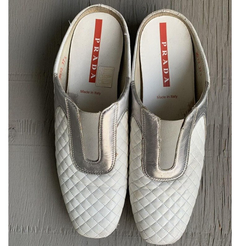 2000s Prada Sport Mules Y2K Vintage Quilted Slipon Sneaker Vintage Prada Sport Sneakers Slip On White 2000s 1990s Vintage Designer Womens image 5