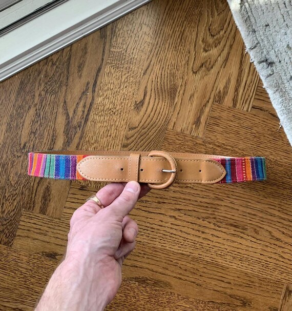 90s Vintage Guatemala Fabric Belt Hippy Boho Rainbow XL USA  display picture 2