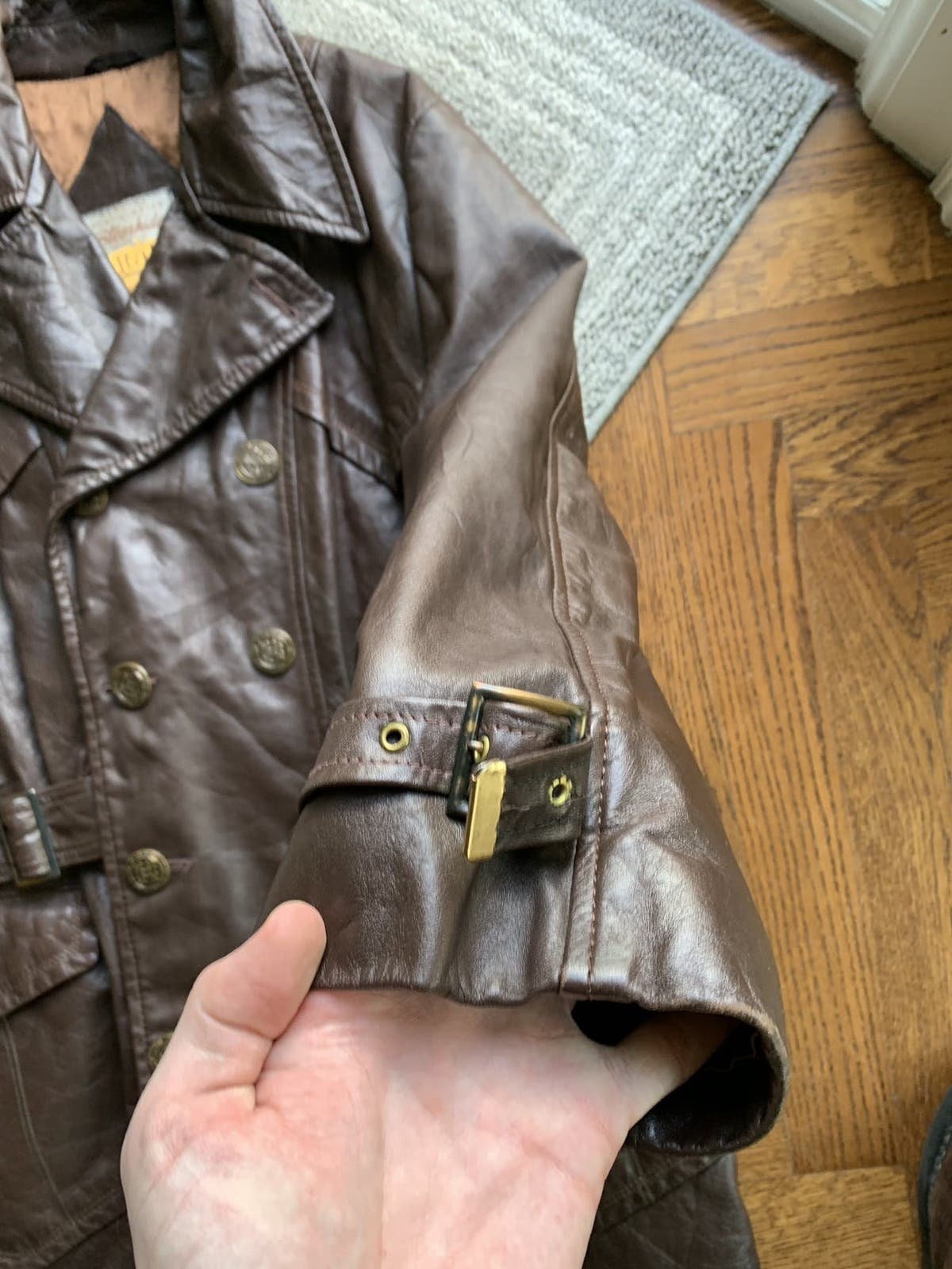 Vintage Grais Steerhide Leather Trench Coat Overcoat Long 44 Vintage Grais Steerhide Leather Trench Coat Overcoat Long 44