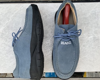 Vintage Karl Kani Sneakers 2000s 1990s Karl Kani Suede Moc Toe Mens 9 Vintage Salomon Snow Clogs Vintage Oakley Moccasins Blue Suede Shoes