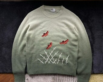 1970s Vintage Wool Sweater Gradient Knit Pullover Vintage Dip Dyed Vintage Montgomery Ward Gradient Sweater Hand Stitched Embroidered 1960s