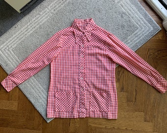 True Vintage Picnic Checker Plaid Chore 1970s 1960s Hippie Boho 70s Button Up Shirt Milk Maid Farmer Core True Vintage Plaid Shirt Light