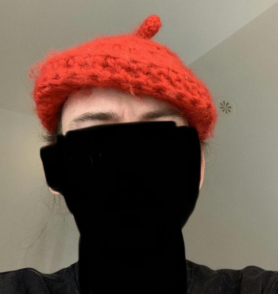 Vintage Mohair Red Beret Knit Hat Twee Fuzzy Cottage Granny Boho Vintage Fuzzy Soft Red Beret Mohair Wool Chunky Knit Hat Cap  main image 4