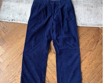 1990s Vintage Corduroy Pants Vintage Sears Mens Store 90s Corduroy Trousers Blue Wide Leg Baggy Fit Loose 80s Blue Deep Wale