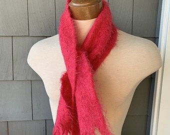 Vintage Mohair & Wool Scarf Scotland Neck Warmer 70s Pink OS 1970s 1960s 1980s 80s Pink Fuschia Womens Neck Warmer Cashmere Angora Mohair US