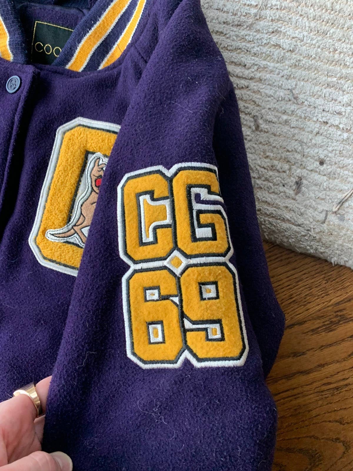 Vintage Coogi Wool Varsity Jacket 90s Purple Letterman Small 2000s 90s Letterman Football Chenille Patch Bomber Coat Kangaroo Jack