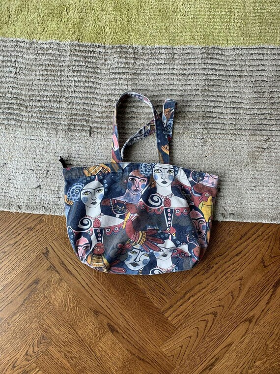 Vintage Mini Moons Paint Print Tote Bag Cotton Fr… - image 4