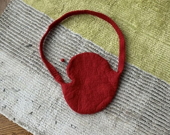 Felted Wool Cross Body Bag Side Bag Satchel Sling Purse Red Felt Purse Day Bag Handmade Handknit 1990s Boho Used Womens Messenger
