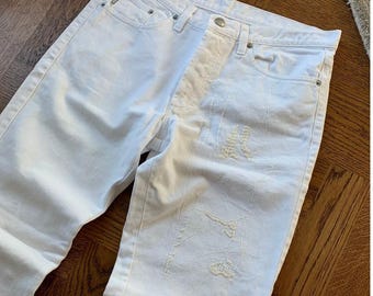Vintage Iceberg Jeans Y2K 90er Jahre Vintage Boro Vintage Sashiko Repariert Denim Bestickte Jeans Made in Italy 1990s 33x30 New York Hip Hop Y2K