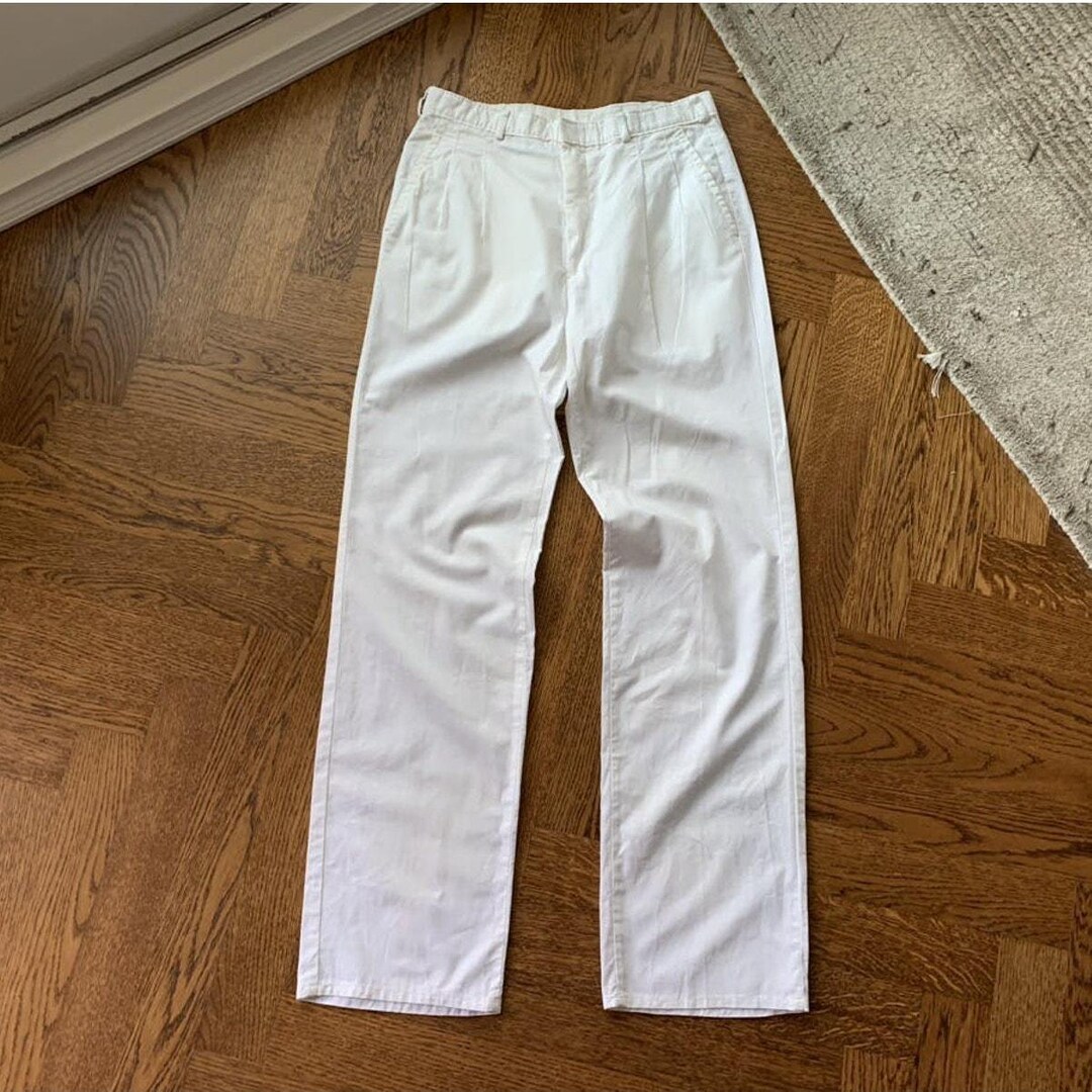 60〜70s white cotton pants Vintage Pleated Trousers Brushed Cotton White Pants 70s 60s Black
