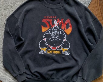 90s Vintage Sumo Wrestling Crewneck Thrashed Paint Splatter Made in USA Faded 1990s Vintage Pullover Sweatshirt Vintage Crewneck Sweater Lee