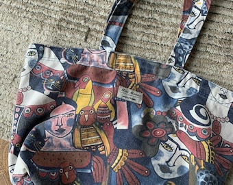 Vintage Mini Moons Paint Print Tote Bag Cotton Frida Kahlo 1990s Canvas Bag Day Purse Sack 2000s Y2K All Over Print Picasso Print Used Cloth