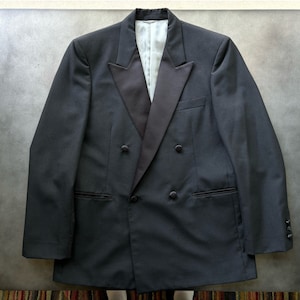 VIntage Givenchy Monsieur Tuxedo Blazer Sports Coat Velvet 1980s Givenchy Monsieur Jacket Double Breasted Velvet Lapel Formal Suiting Black