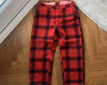 True Vintage Heavy Wool Hunting Pants Tartan Plaid Flannel Pants 1950s 1960s Vintage Wool Pants Bullseye Bill Thick Winter Warm 50s 60s