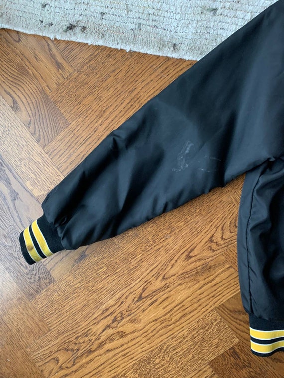 80s Vintage Black Nylon Varsity Jacket Baskeball USA Large
